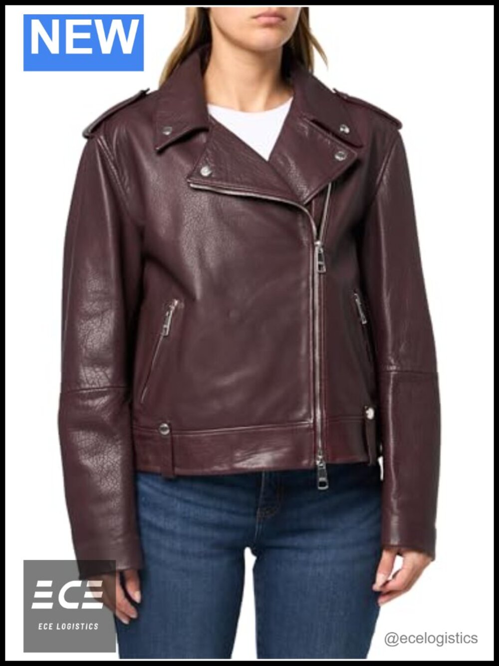 Moto Leather Jacket Long Sleeve Notch Collar Zip
